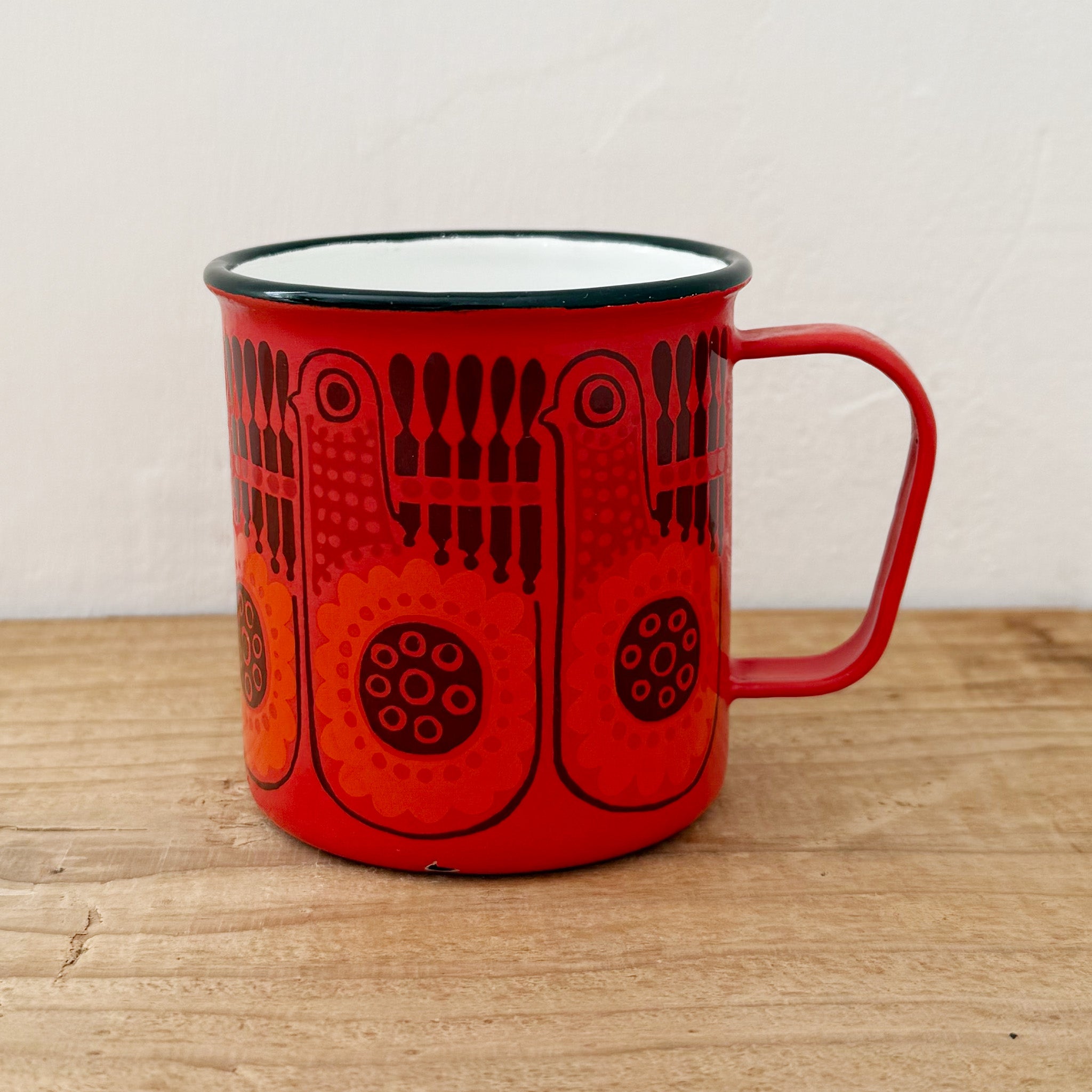 フィネル(アラビア)/カイ・フランク/鳥柄のホーロー製マグカップ