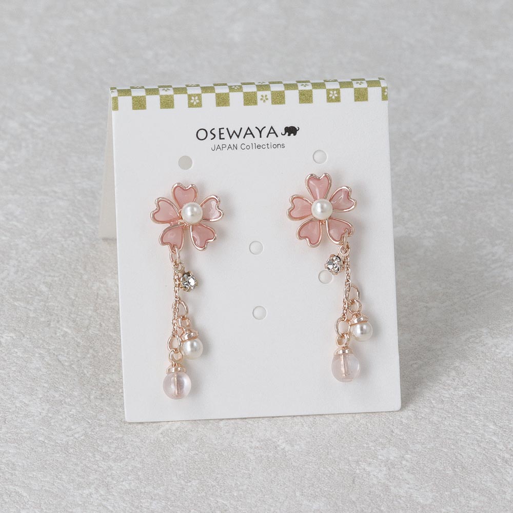 ピアス ニッケルフリー メタル 桜 ワイヤーフラワー ストーン パール