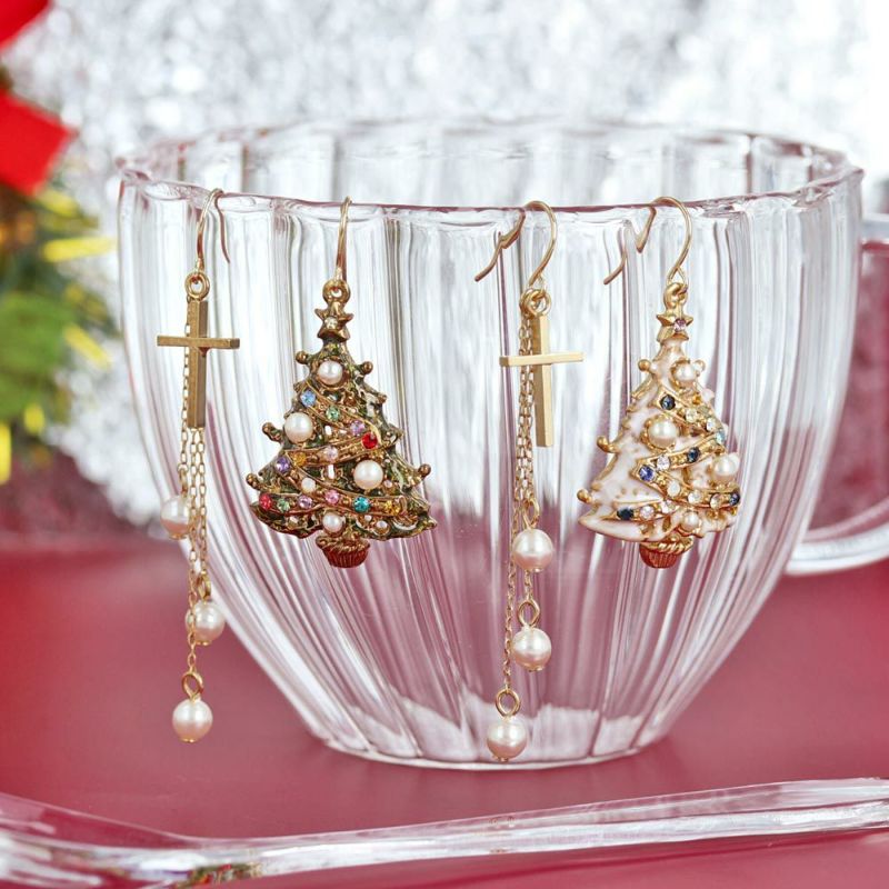 ピアス クリスマスツリー 十字架 クロス パール ステンレスフック