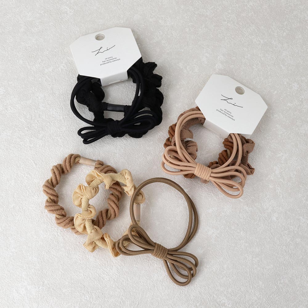 ヘアゴム Candy Arrange フリル ツイスト リボン 2連 3本セット リング