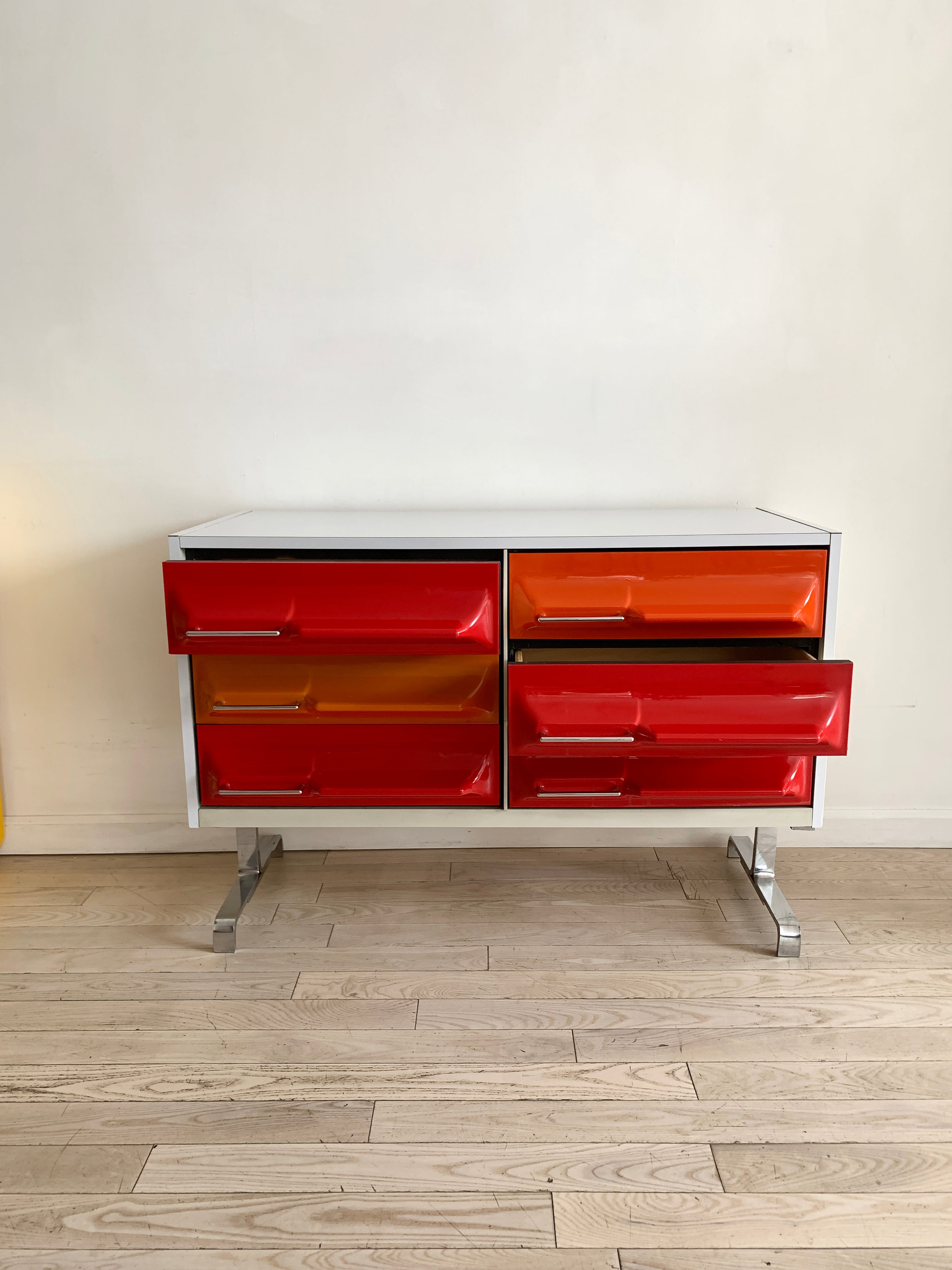 1970s Space Age Multi Colored Plastic Front 6-Drawer Credenza By
