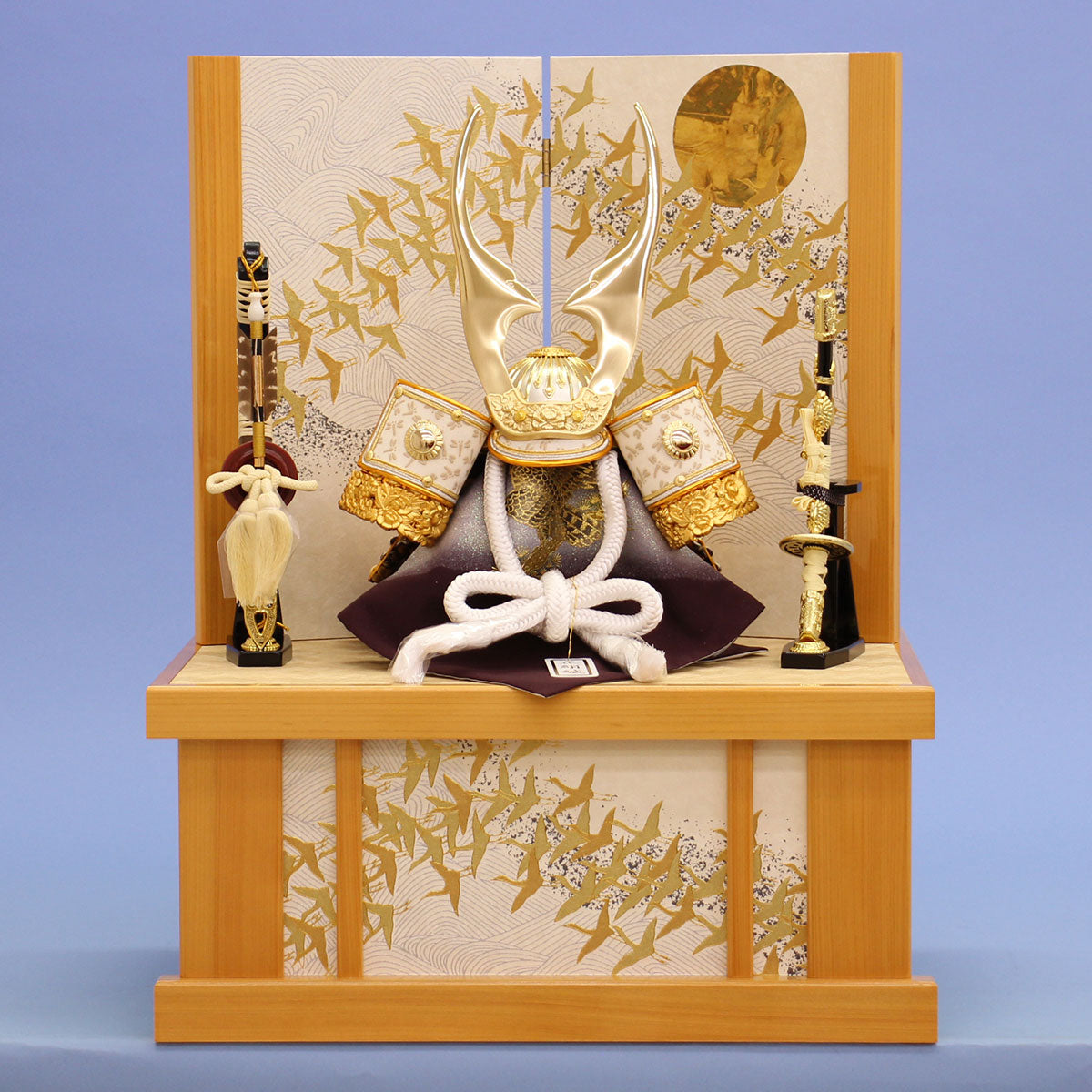 五月人形 兜収納セット 幅45cm コンパクト12号陸兜 月に千羽鶴収納