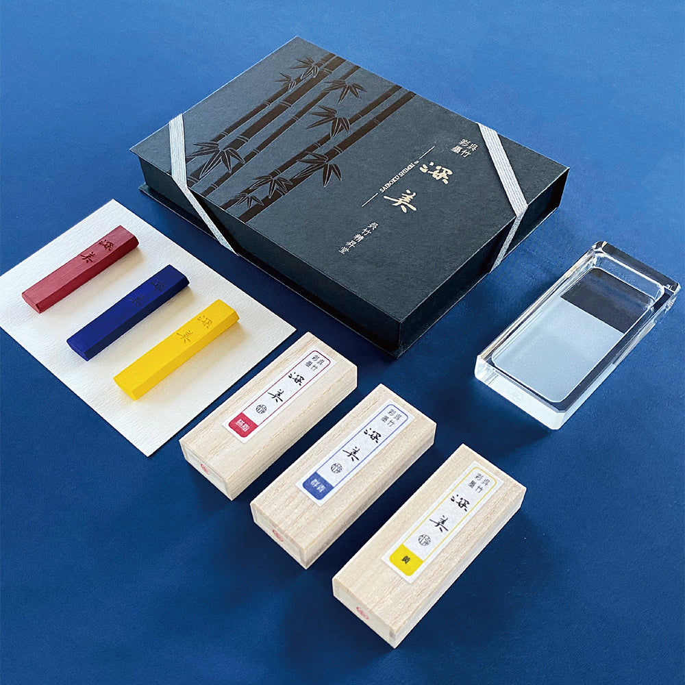 彩墨深美 3色+ガラス硯セット (AK8/3VGA)