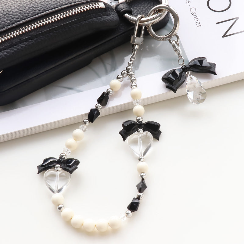 レシピNo.KR1039 ドイツ製アクリル リボン＆ハートのスマホストラップ