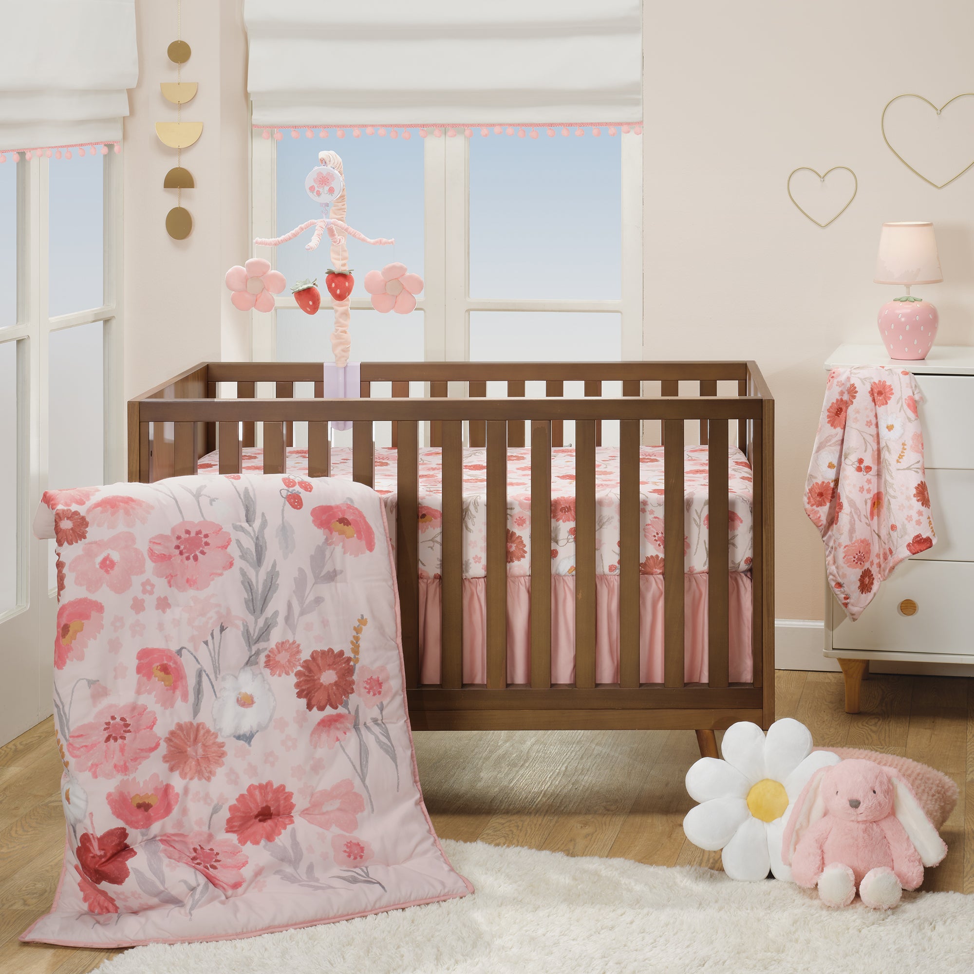 Flower Power 3-Piece Floral Baby Nursery Crib Bedding Set – Lambs