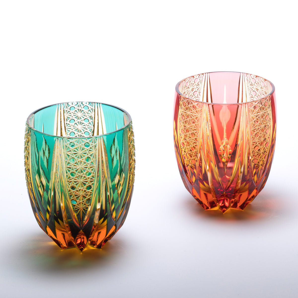 吉川太郎作 M-417 菊篭目に四菱文様 タンブラー – 硝子工房 彩鳳