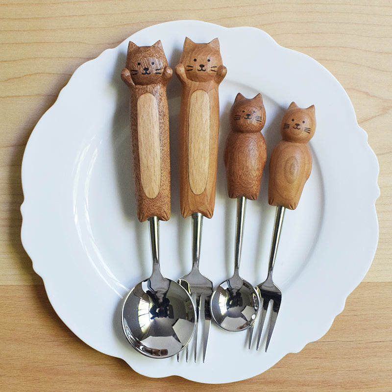 Cute Kitten Hand-Carved Spoon and Fork/HandCarved/Gifts – Senser