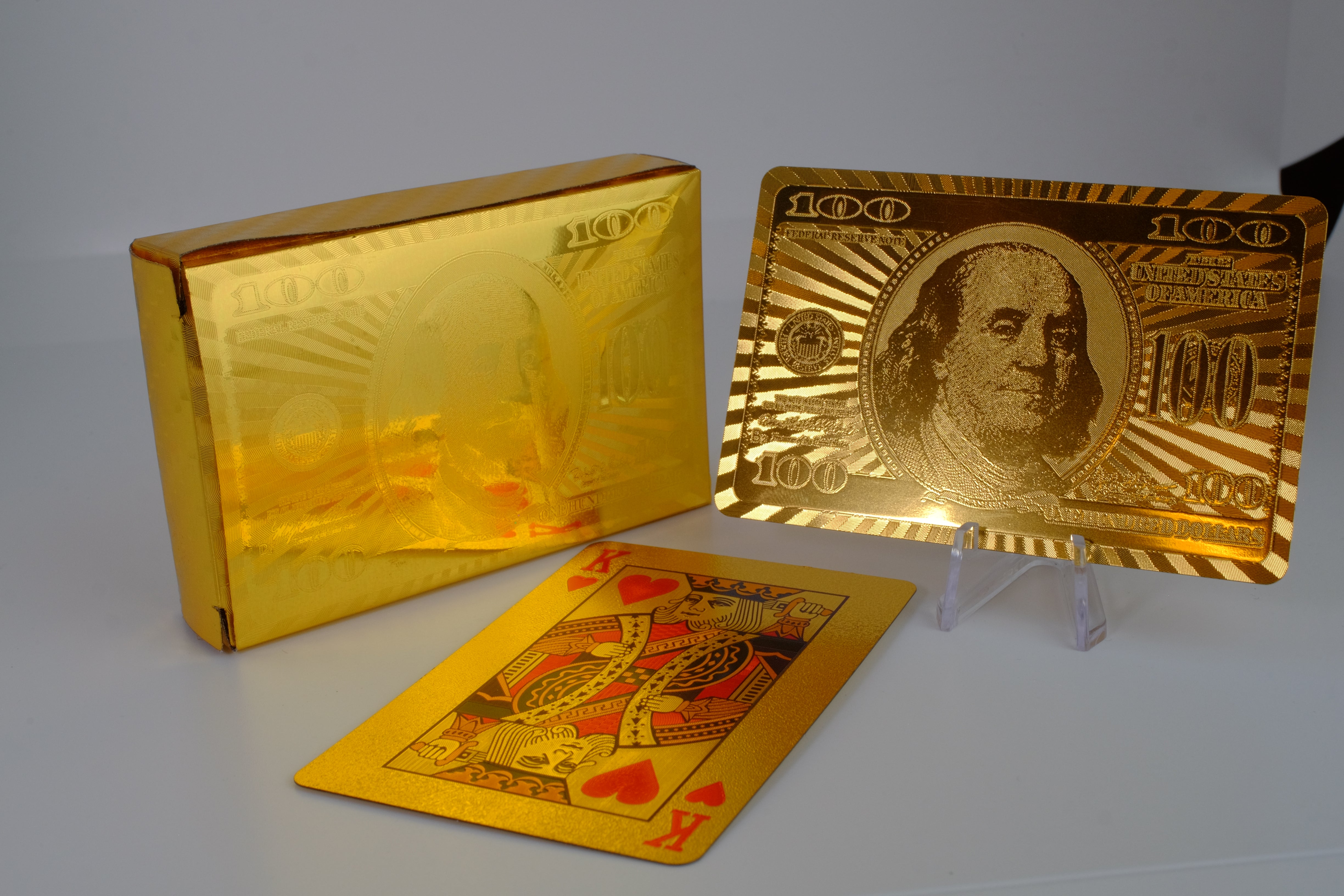24k Gold Foil $100 Benjamin Playing Cards – Casino Quest