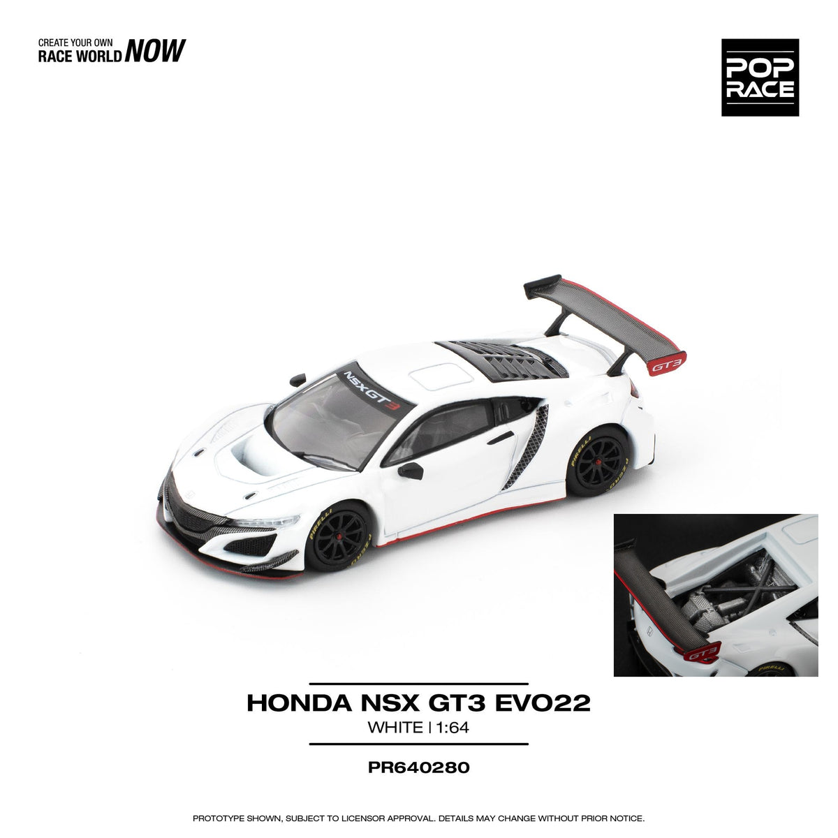 PREORDER POPRACE 1/64 HONDA NSX GT3 EVO22 - WHITE PR640280 (Approx
