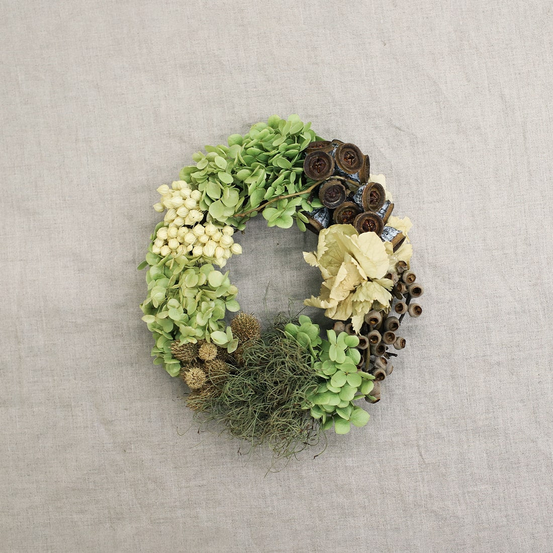 グリーン・ハーベスト＞紫陽花アナベル・ユーカリの実・ゴアナクローの