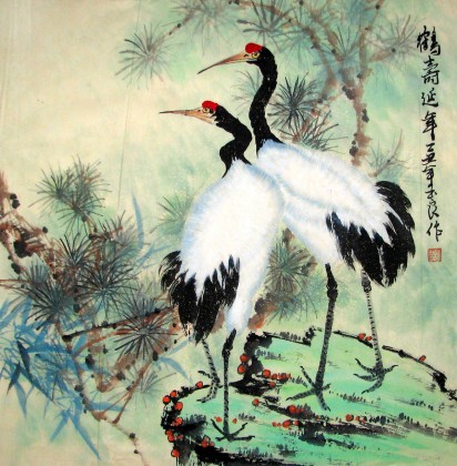 中国画写意花鸟画《鹤寿延年》 - 松鹤图- 99字画网