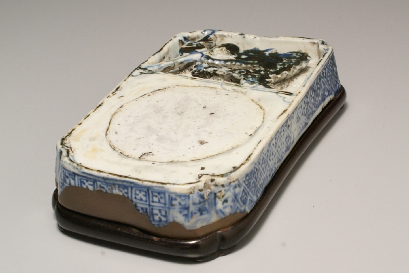 古美術 李朝白磁染付龍陶硯