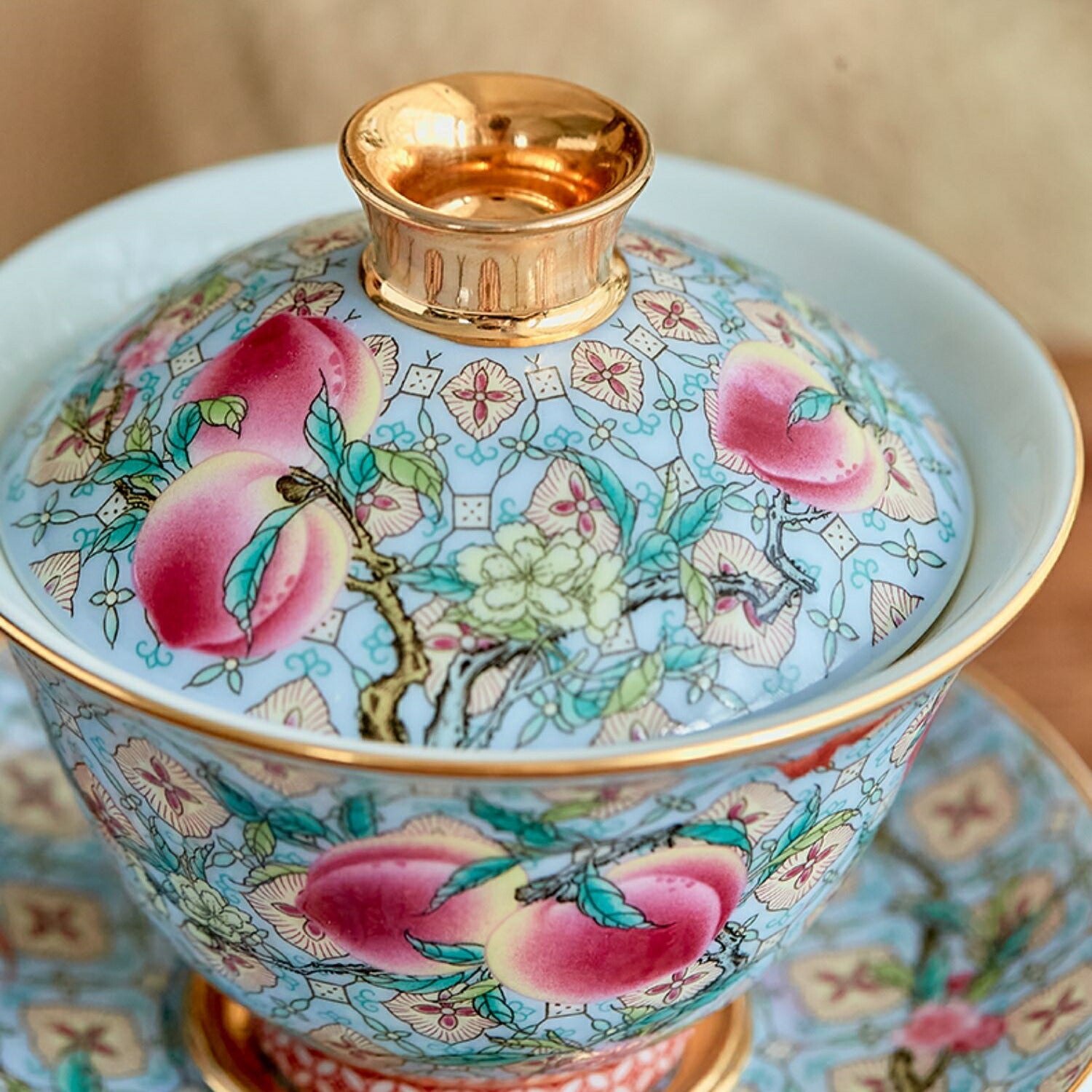 IwaiLoft「錦地紋様・寿桃」美しい桃柄 蓋物 グラス スープ椀 スープ