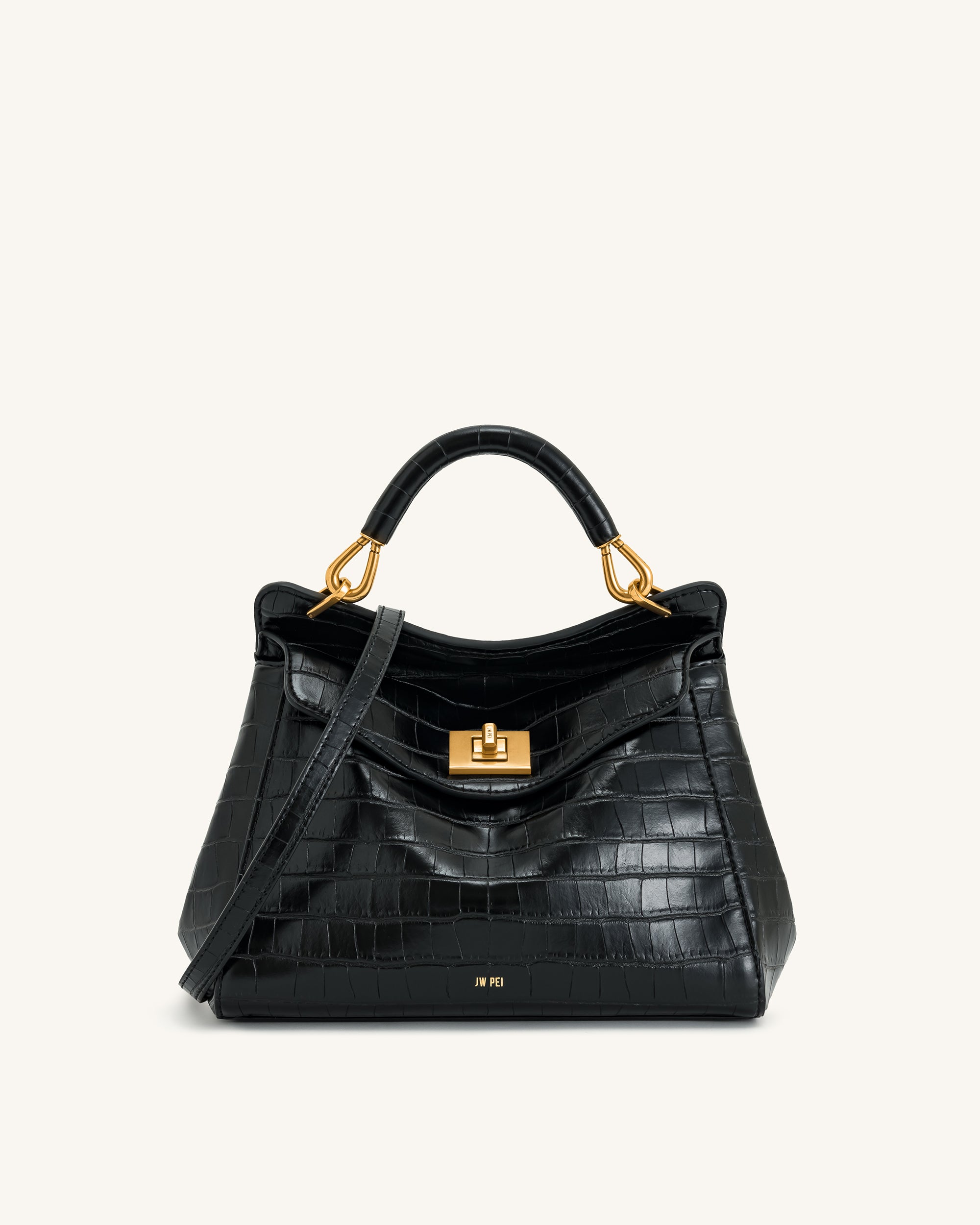 Lucia Classic Top Handbag - Black Croc | JW PEI