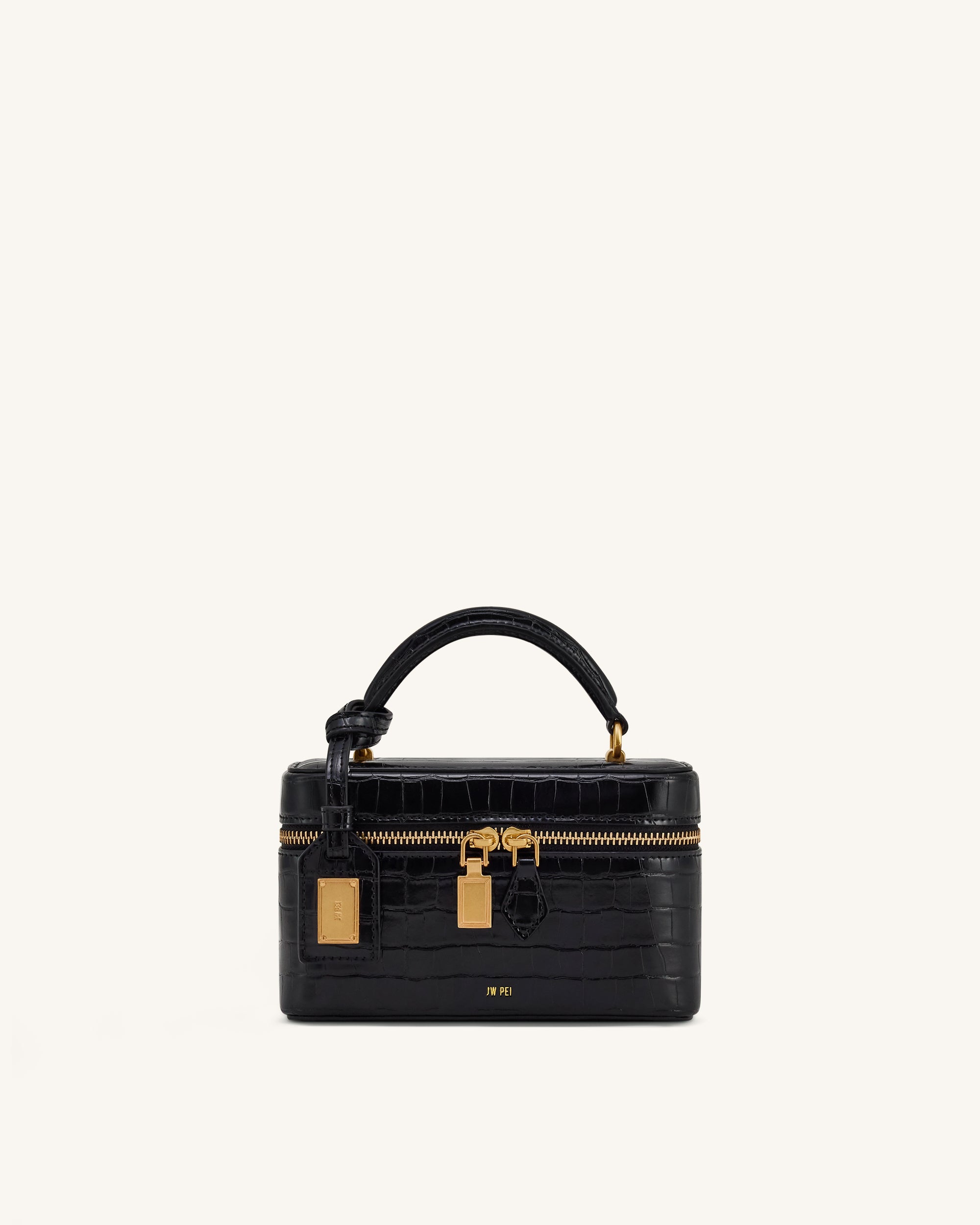 Cleo Box Shape Top Handle Bag - Black Croc | JW PEI
