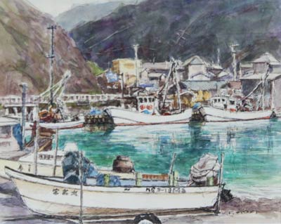 17日まで済生会三条病院で水彩画の宇賀治徹男＆サークルみづゑ第10回