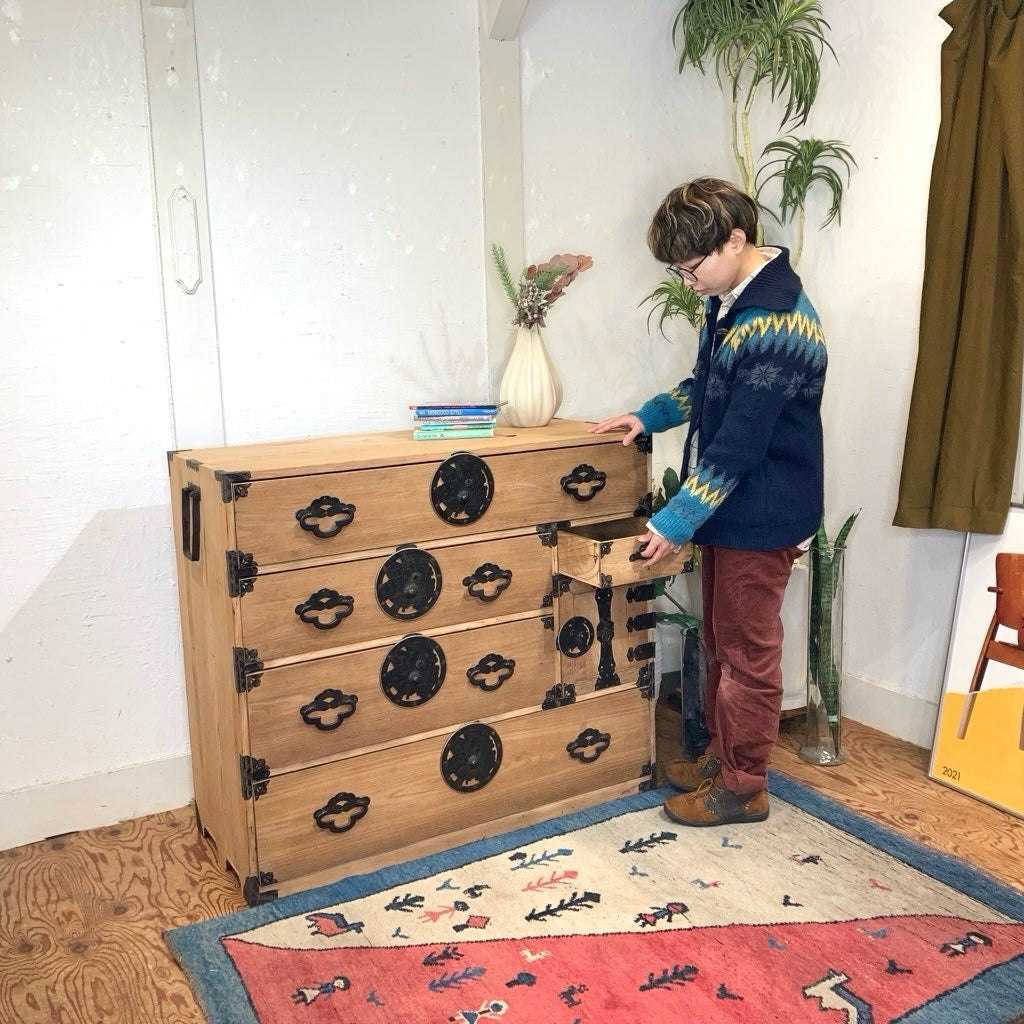 時代箪笥 リメイク 無塗装仕上げ アンティーク 収納 キャビネット