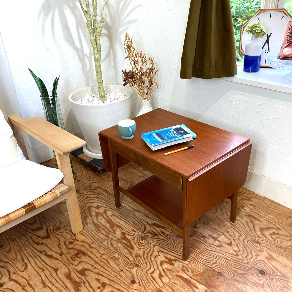 北欧 バタフライテーブル ソーイングテーブル サイドテーブル チーク材