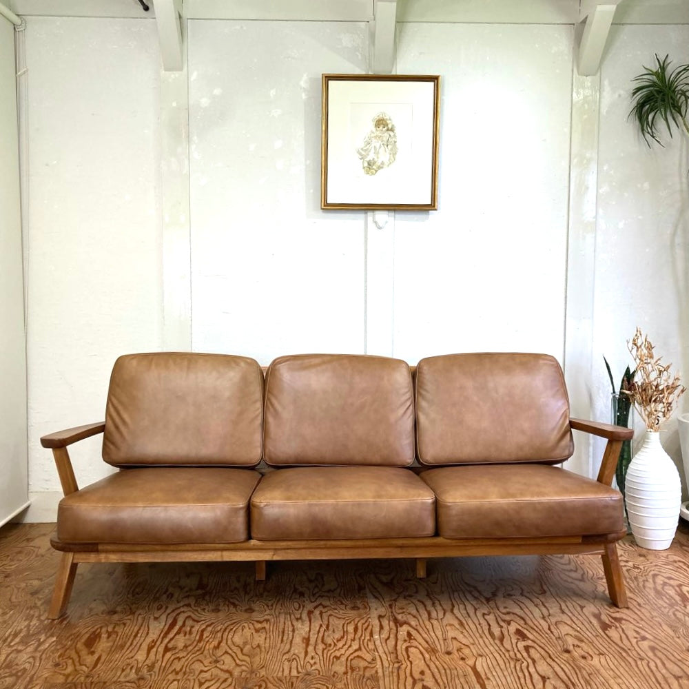 ミノ / MINO 3人掛けソファくるみ 柿渋 展示品 中古 木 かわいい