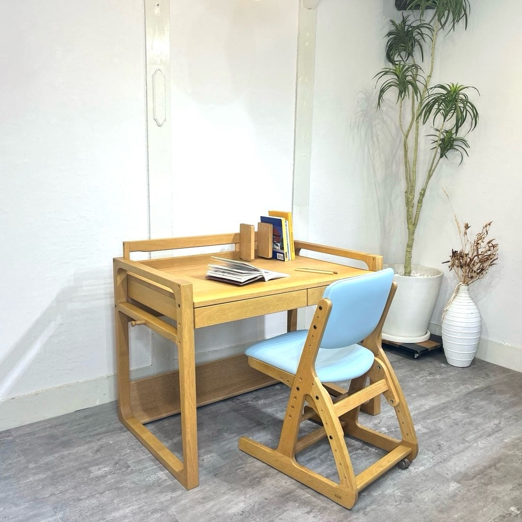 浜本工芸 学習机 NO.74＆デスクチェア セット ブルー 勉強机 木 ナラ