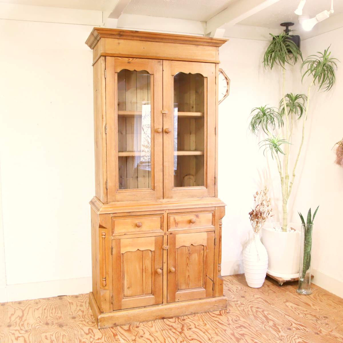 英国アンティーク オールドパイン材 カップボード 食器棚 キャビネット