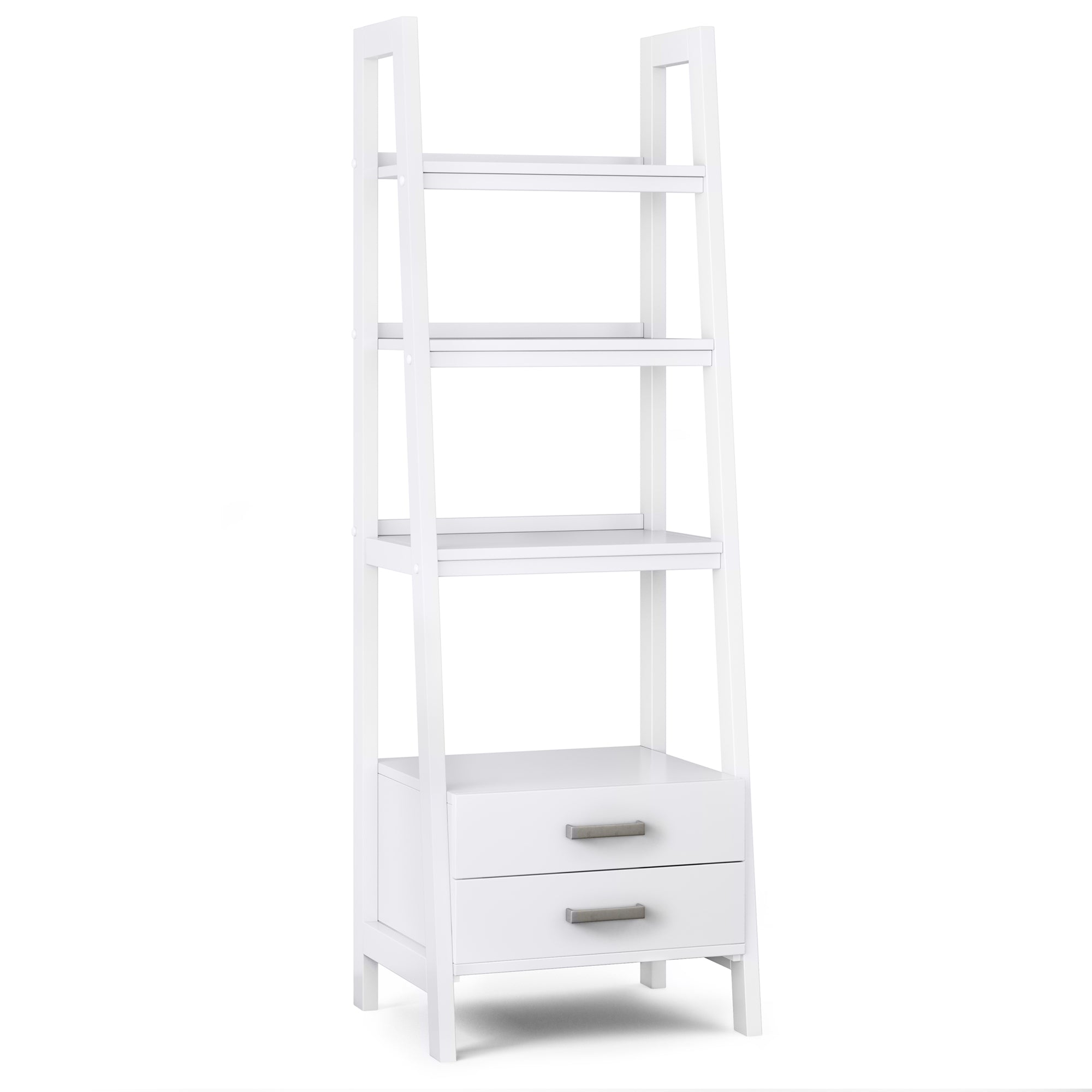 White Solid Wood Ladder Bookcase | Sawhorse Ladder Shelf – Simpli Home