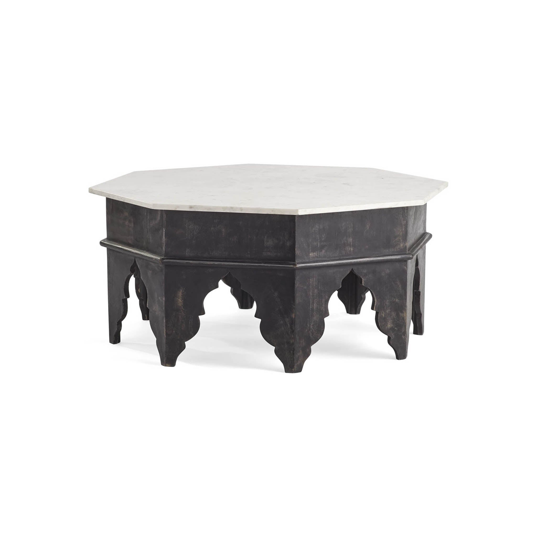 Marble-Top Coffee Table with Carved Wood Base | Wisteria