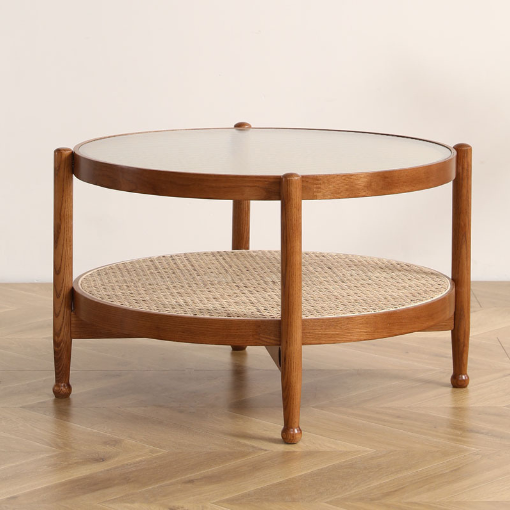 ラタングラスローテーブル｜異素材ミックスの洗練デザイン – 6JOHAN