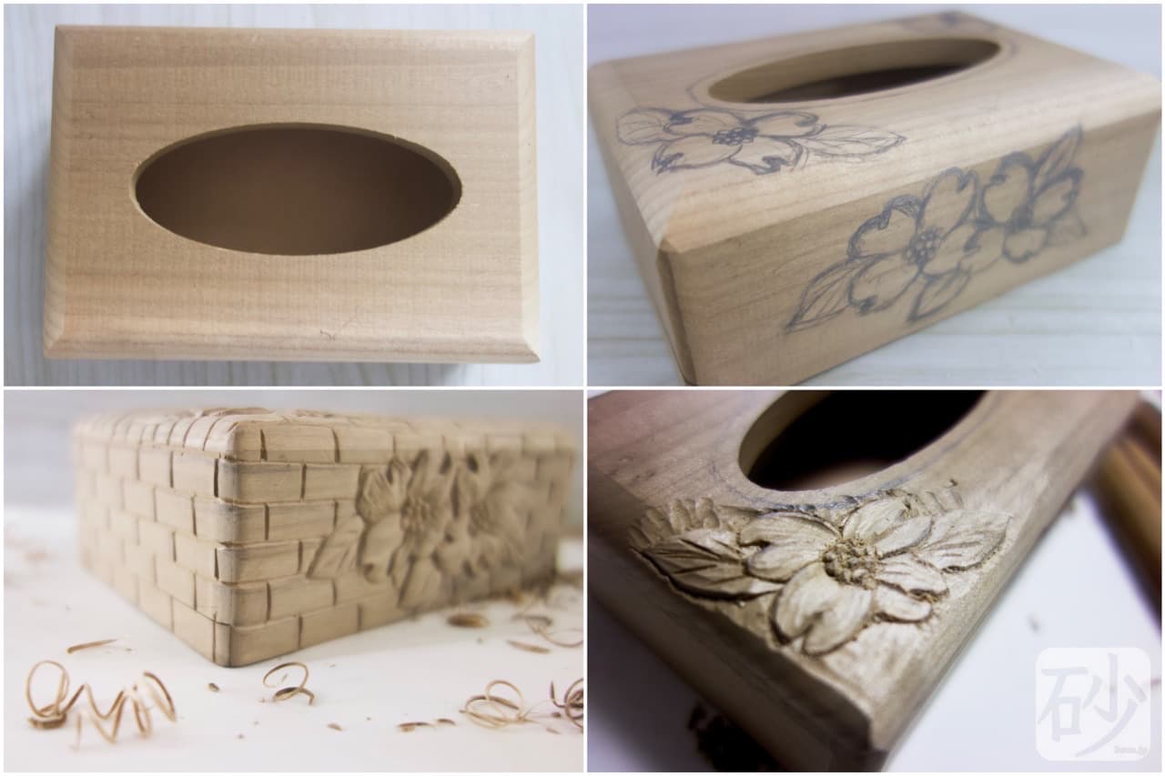 木彫り】ポケットティッシュケースにハナミズキを彫る | 木を彫る日々