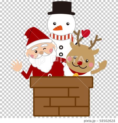 クリスマス サンタクロースとトナカイと雪だるまのイラスト素材