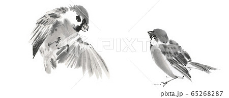 雀 水墨画のイラスト素材 [65268287] - PIXTA