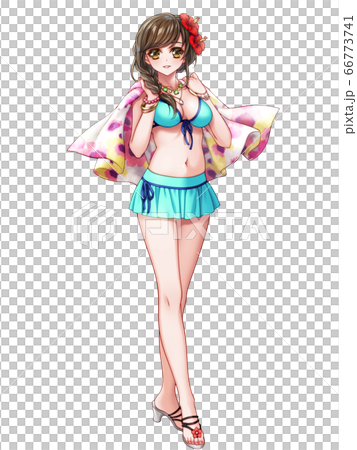 水着を着たアニメ風キャラクターの全身イラストのイラスト素材
