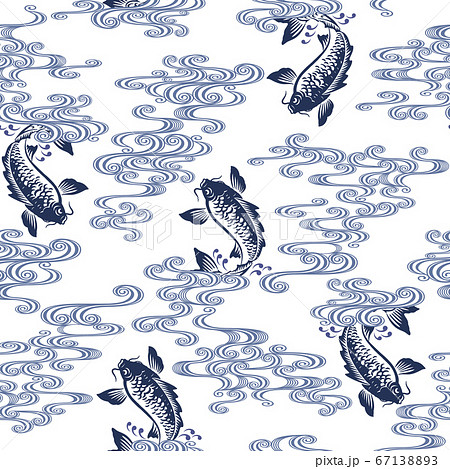 和柄 鯉と波の連続する模様，のイラスト素材 [67138893] - PIXTA