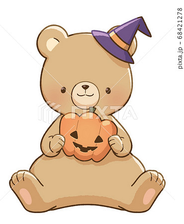 くまとハロウィン（かぼちゃ）のイラスト素材 [68421278] - PIXTA