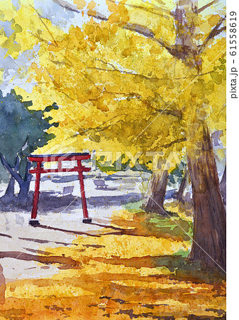 神社のイチョウ 水彩スケッチのイラスト素材 [61558619] - PIXTA