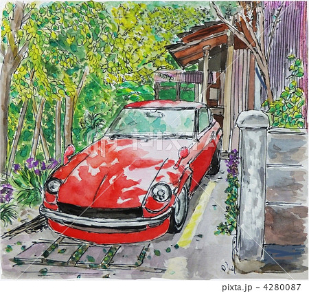 ペンスケッチ＋水彩「赤いスポーツカー」のイラスト素材 [4280087] - PIXTA