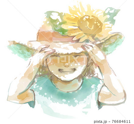 夏らしい笑顔の女の子の水彩イラストのイラスト素材 [76684611] - PIXTA