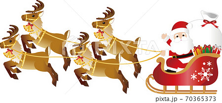 クリスマス トナカイのソリにのったサンタクロース イラスト素材の