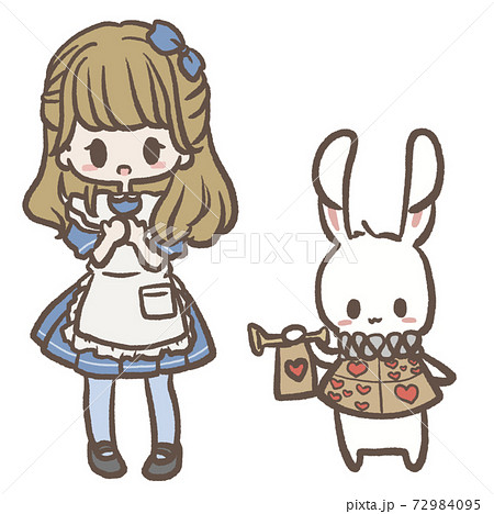 不思議の国のアリス❁︎アリスと白うさぎのイラスト素材 [72984095