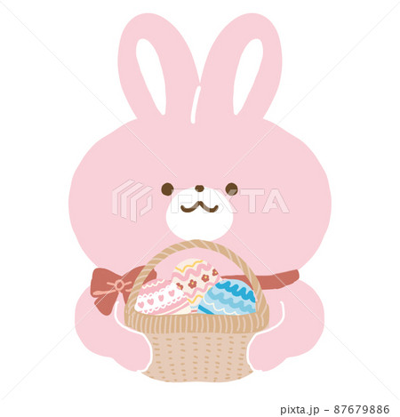 イースターエッグの入ったかごを持ったうさぎのイラスト素材 [87679886