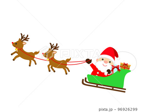 クリスマスプレゼントを届けにいくサンタクロースとトナカイのイラスト