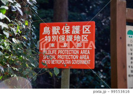 鳥獣保護区特別保護地区の看板の写真素材 [99553616] - PIXTA