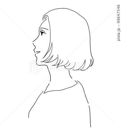 笑顔の女性の横顔の線画イラストのイラスト素材 [99647546] - PIXTA