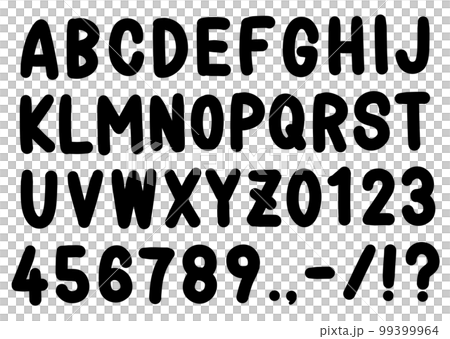 手書きのアルファベットと数字のモノクロのフォントのイラスト素材