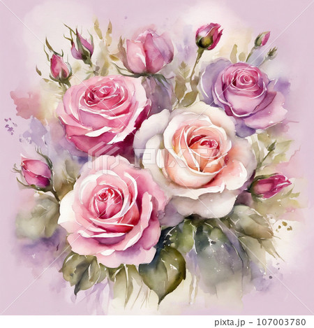 ピンクのバラの花束 水彩画のイラスト素材 [107003780] - PIXTA