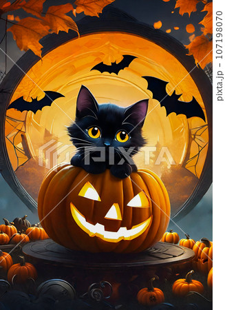 ハロウィンかぼちゃと黒猫_002のイラスト素材 [107198070] - PIXTA