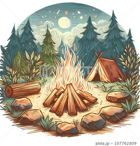 森の中の小さな焚き火のイラスト素材 [107762809] - PIXTA