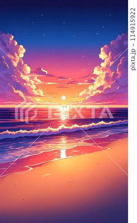 美しい夕焼けと海_2のイラスト素材 [114915922] - PIXTA