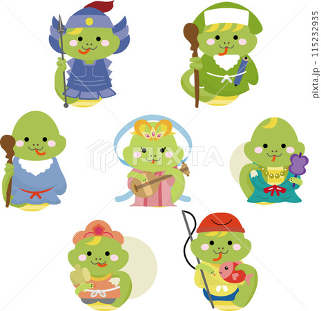 2025年の干支、巳年の七福神セットのイラスト素材 [115232935] - PIXTA