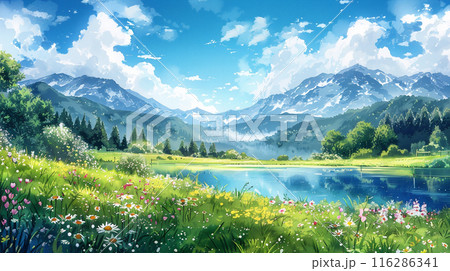 水彩画で描かれた自然の風景 のイラスト素材 [116286341] - PIXTA